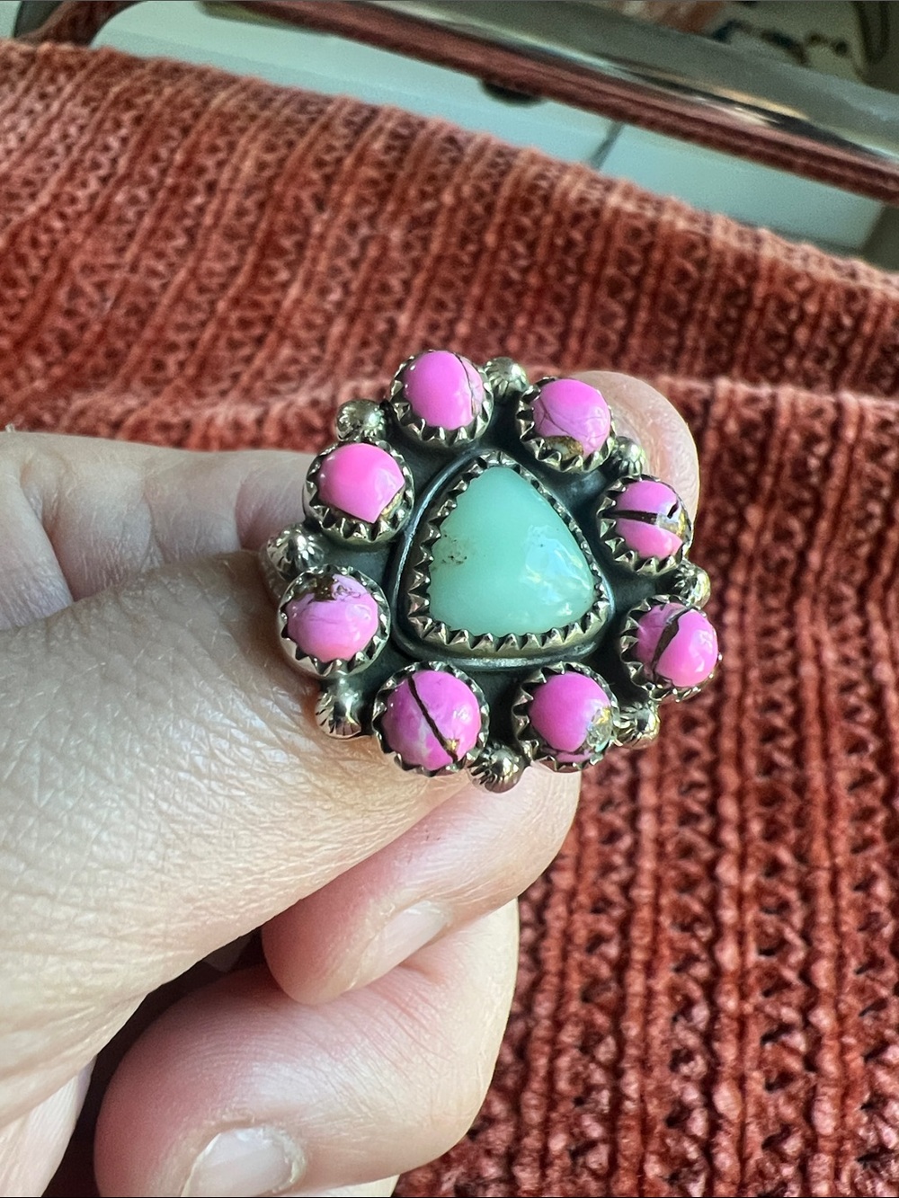 Sterling Silver Ring with Genuine Paloma Variscite and Cotton Candy Turquoise